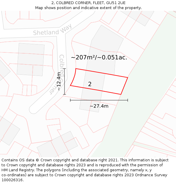 2, COLBRED CORNER, FLEET, GU51 2UE: Plot and title map