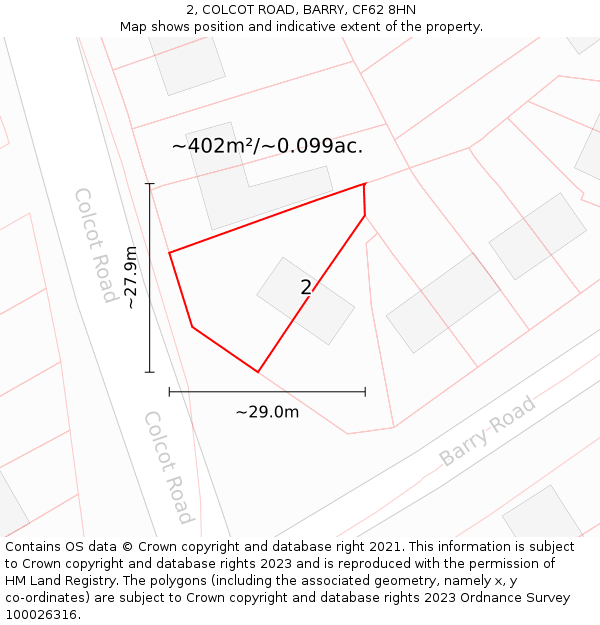 2, COLCOT ROAD, BARRY, CF62 8HN: Plot and title map