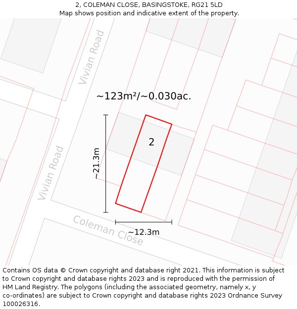 2, COLEMAN CLOSE, BASINGSTOKE, RG21 5LD: Plot and title map
