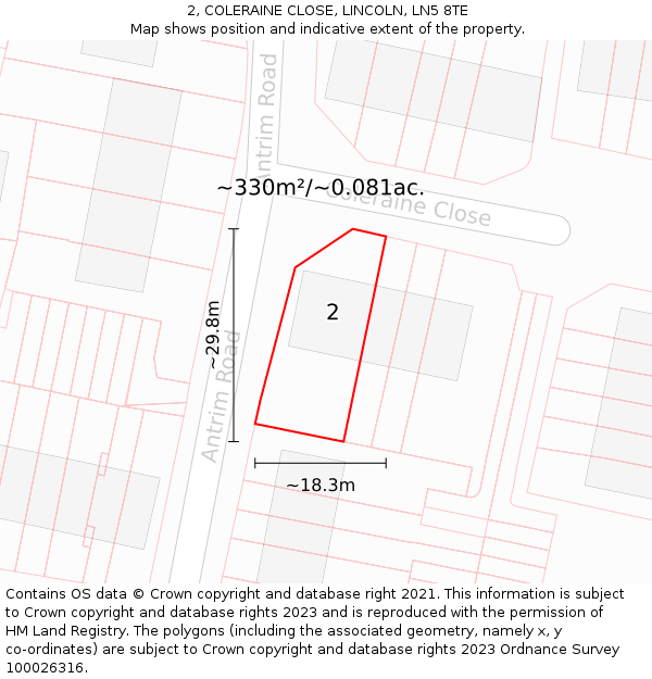 2, COLERAINE CLOSE, LINCOLN, LN5 8TE: Plot and title map