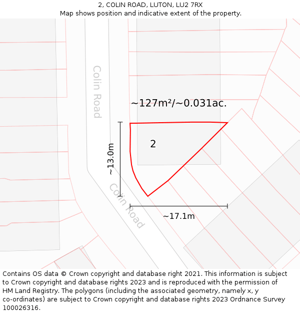 2, COLIN ROAD, LUTON, LU2 7RX: Plot and title map
