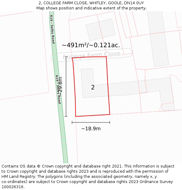 2, COLLEGE FARM CLOSE, WHITLEY, GOOLE, DN14 0UY: Plot and title map