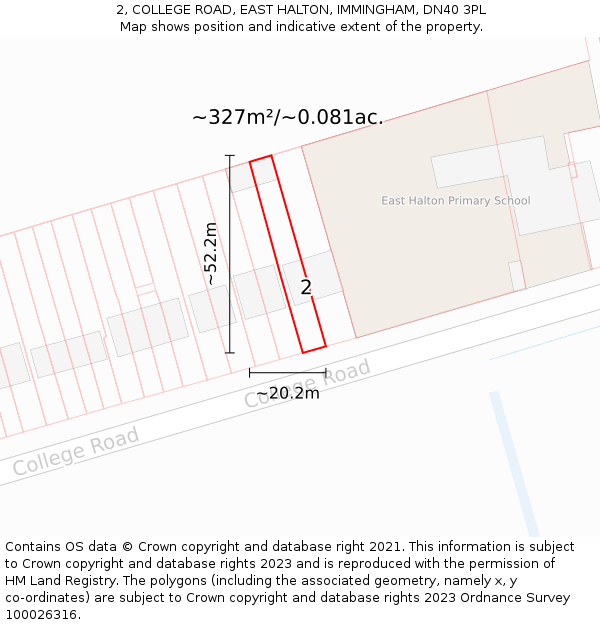 2, COLLEGE ROAD, EAST HALTON, IMMINGHAM, DN40 3PL: Plot and title map