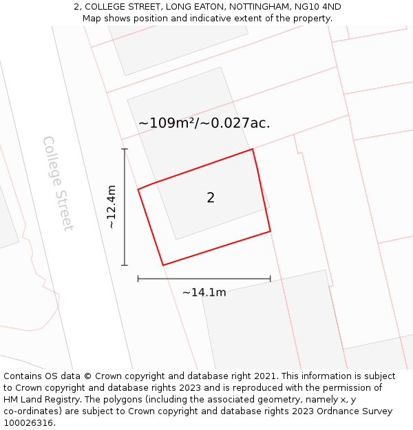 2, COLLEGE STREET, LONG EATON, NOTTINGHAM, NG10 4ND: Plot and title map