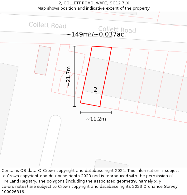 2, COLLETT ROAD, WARE, SG12 7LX: Plot and title map