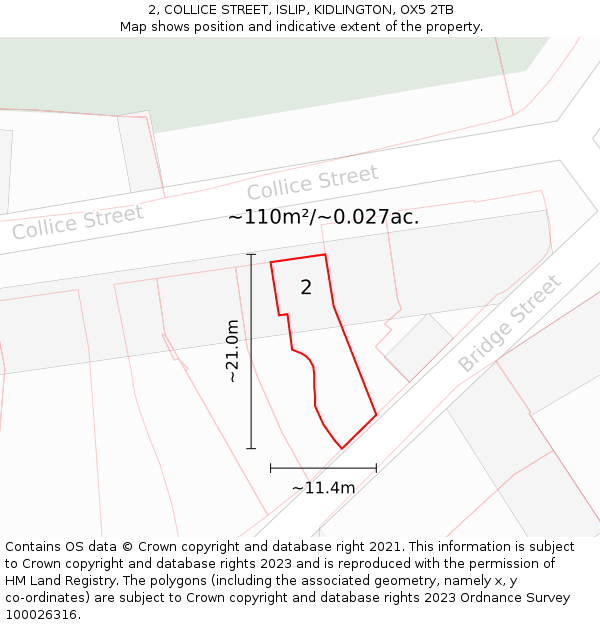 2, COLLICE STREET, ISLIP, KIDLINGTON, OX5 2TB: Plot and title map