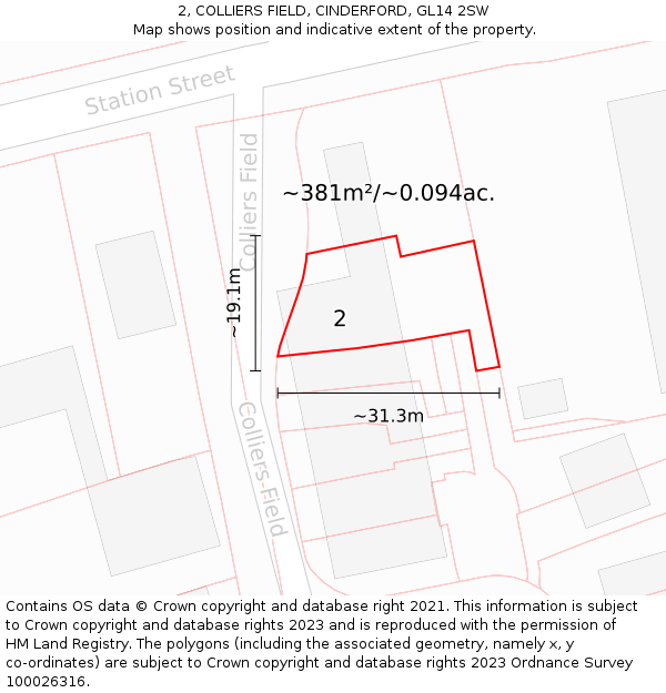 2, COLLIERS FIELD, CINDERFORD, GL14 2SW: Plot and title map