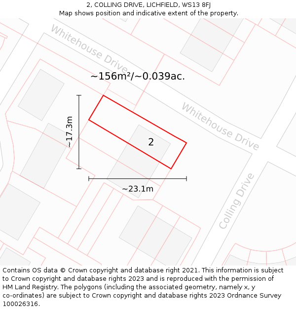 2, COLLING DRIVE, LICHFIELD, WS13 8FJ: Plot and title map