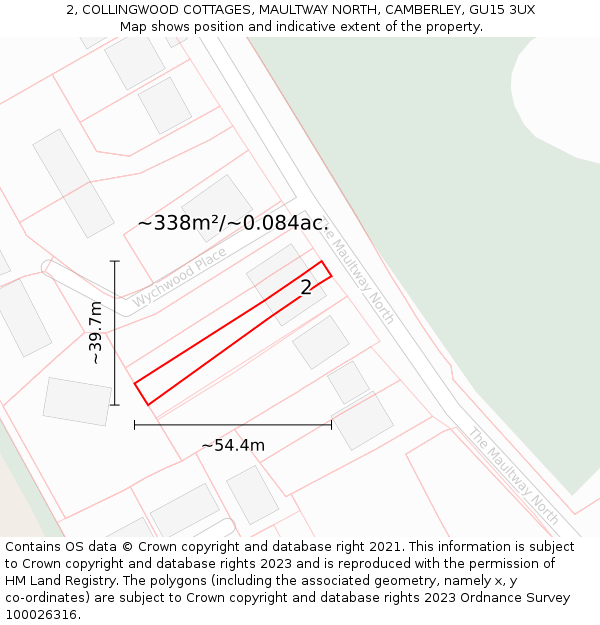2, COLLINGWOOD COTTAGES, MAULTWAY NORTH, CAMBERLEY, GU15 3UX: Plot and title map