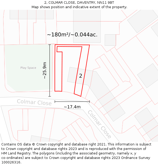 2, COLMAR CLOSE, DAVENTRY, NN11 9BT: Plot and title map