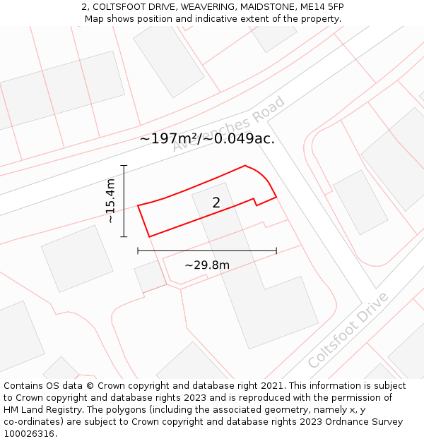 2, COLTSFOOT DRIVE, WEAVERING, MAIDSTONE, ME14 5FP: Plot and title map
