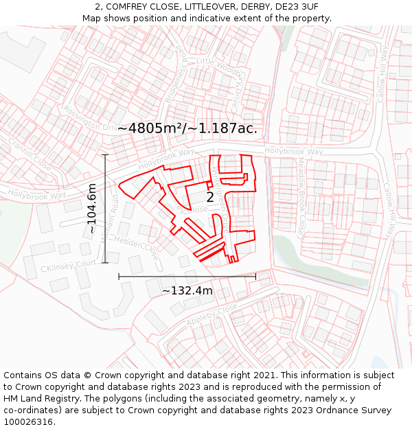 2, COMFREY CLOSE, LITTLEOVER, DERBY, DE23 3UF: Plot and title map