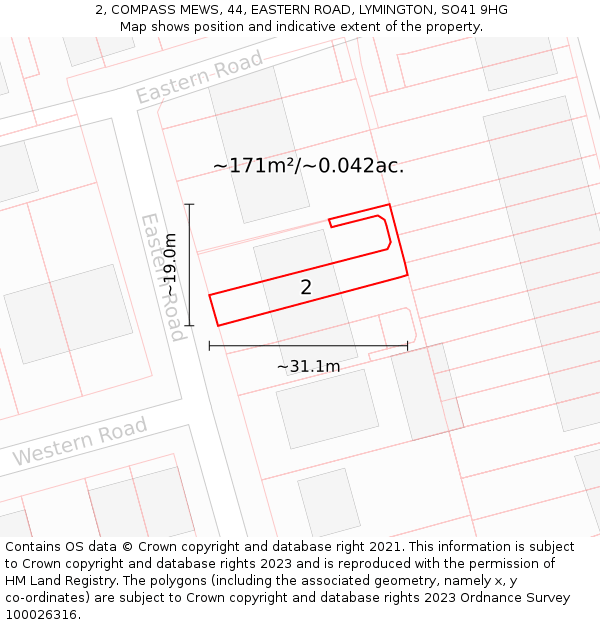 2, COMPASS MEWS, 44, EASTERN ROAD, LYMINGTON, SO41 9HG: Plot and title map
