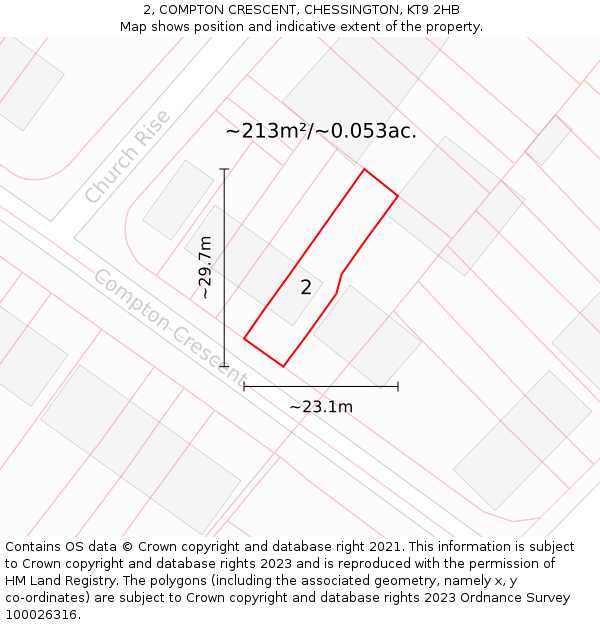 2, COMPTON CRESCENT, CHESSINGTON, KT9 2HB: Plot and title map