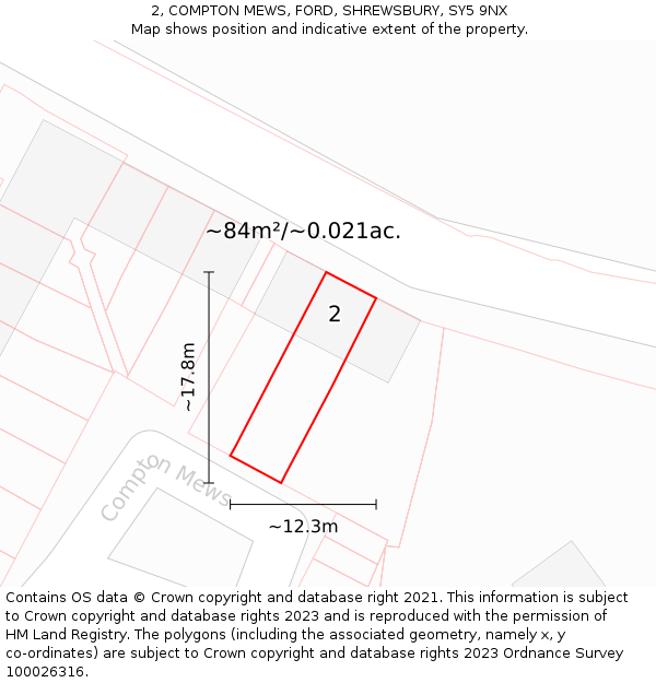 2, COMPTON MEWS, FORD, SHREWSBURY, SY5 9NX: Plot and title map