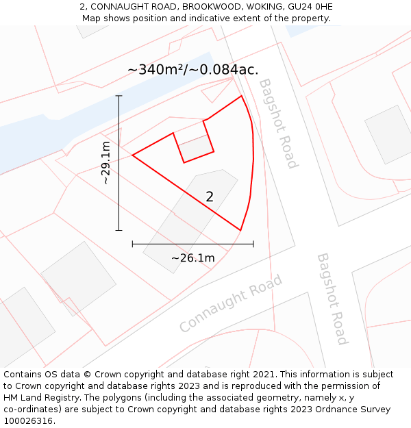 2, CONNAUGHT ROAD, BROOKWOOD, WOKING, GU24 0HE: Plot and title map