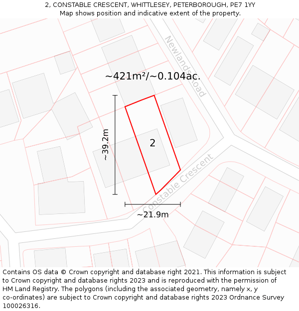 2, CONSTABLE CRESCENT, WHITTLESEY, PETERBOROUGH, PE7 1YY: Plot and title map