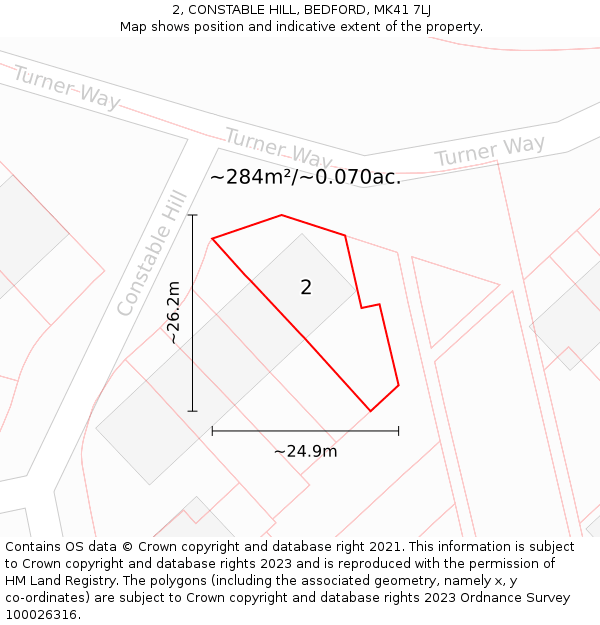 2, CONSTABLE HILL, BEDFORD, MK41 7LJ: Plot and title map