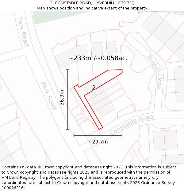 2, CONSTABLE ROAD, HAVERHILL, CB9 7FQ: Plot and title map