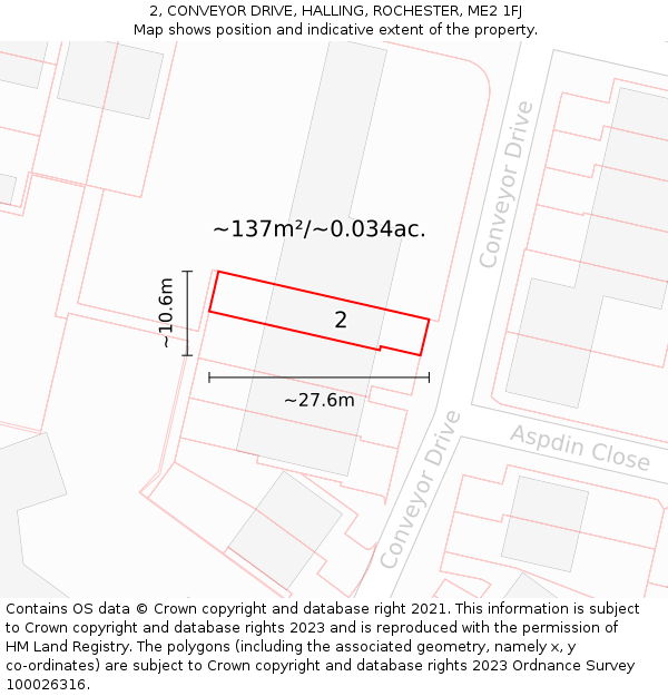 2, CONVEYOR DRIVE, HALLING, ROCHESTER, ME2 1FJ: Plot and title map