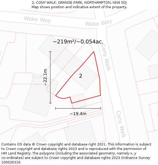 2, CONY WALK, GRANGE PARK, NORTHAMPTON, NN4 5DJ: Plot and title map