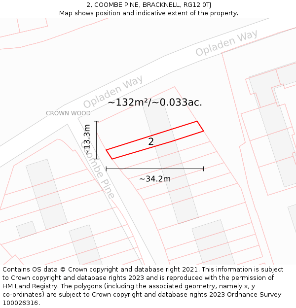 2, COOMBE PINE, BRACKNELL, RG12 0TJ: Plot and title map