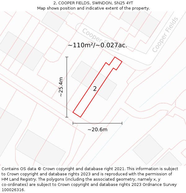 2, COOPER FIELDS, SWINDON, SN25 4YT: Plot and title map