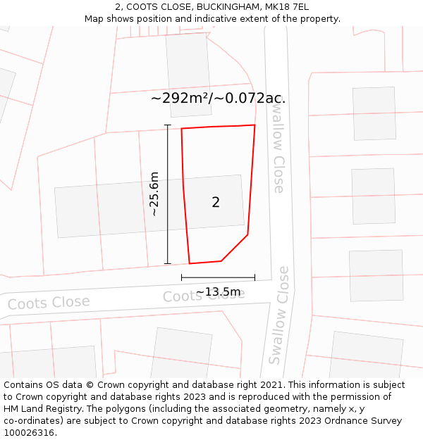 2, COOTS CLOSE, BUCKINGHAM, MK18 7EL: Plot and title map