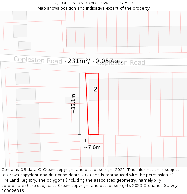 2, COPLESTON ROAD, IPSWICH, IP4 5HB: Plot and title map