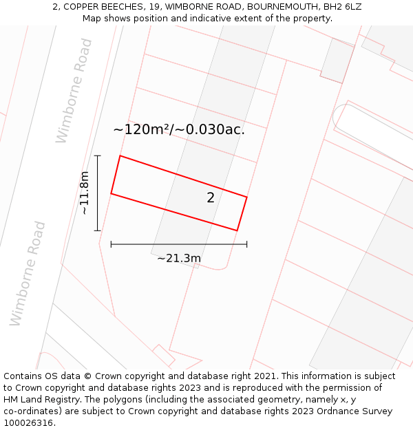 2, COPPER BEECHES, 19, WIMBORNE ROAD, BOURNEMOUTH, BH2 6LZ: Plot and title map