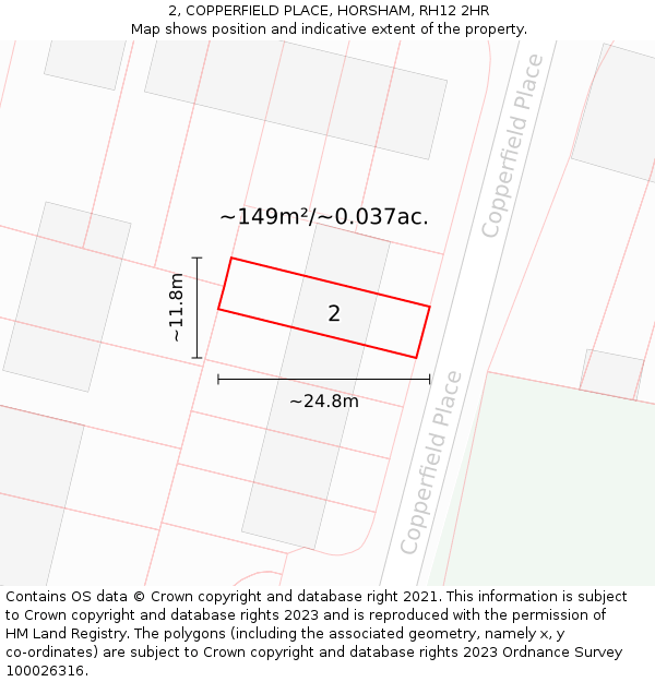 2, COPPERFIELD PLACE, HORSHAM, RH12 2HR: Plot and title map
