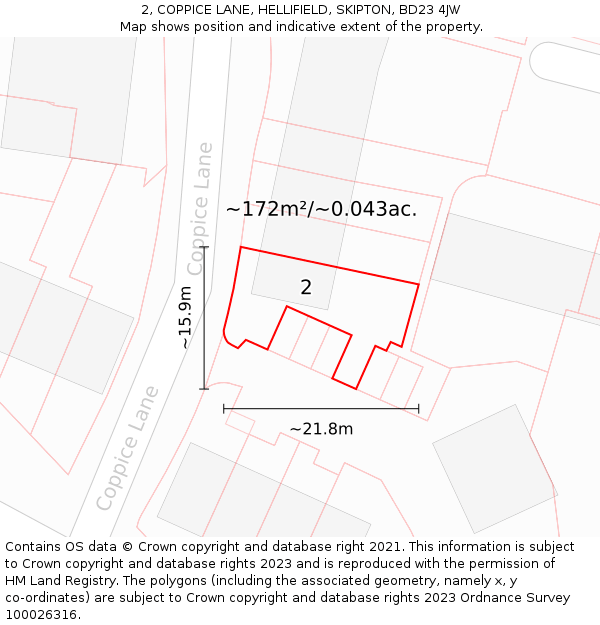 2, COPPICE LANE, HELLIFIELD, SKIPTON, BD23 4JW: Plot and title map