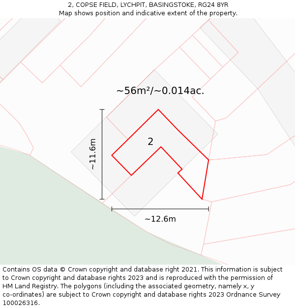 2, COPSE FIELD, LYCHPIT, BASINGSTOKE, RG24 8YR: Plot and title map