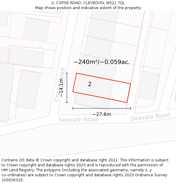 2, COPSE ROAD, CLEVEDON, BS21 7QL: Plot and title map