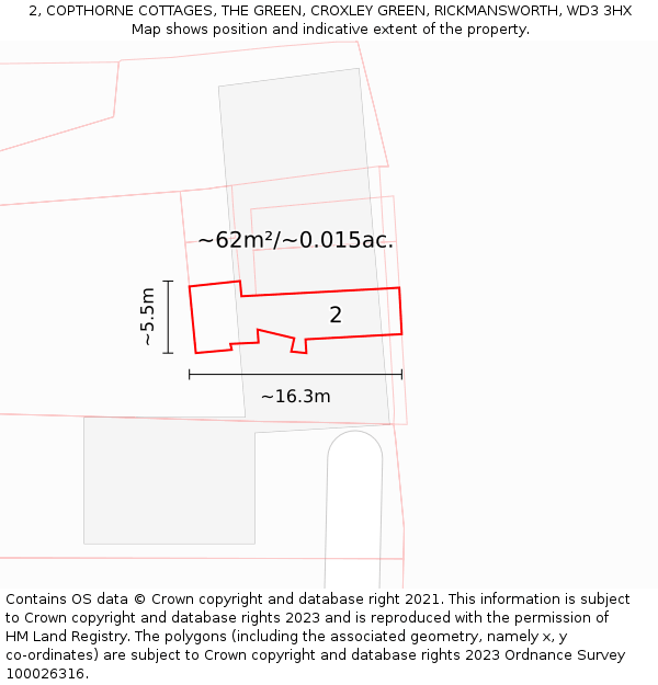 2, COPTHORNE COTTAGES, THE GREEN, CROXLEY GREEN, RICKMANSWORTH, WD3 3HX: Plot and title map