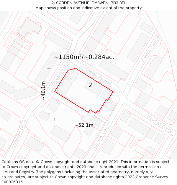 2, CORDEN AVENUE, DARWEN, BB3 3FL: Plot and title map