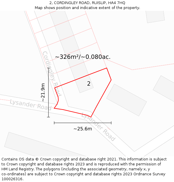 2, CORDINGLEY ROAD, RUISLIP, HA4 7HQ: Plot and title map