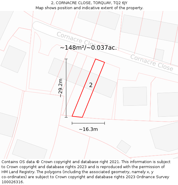 2, CORNACRE CLOSE, TORQUAY, TQ2 6JY: Plot and title map