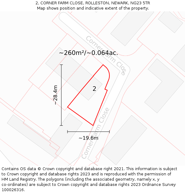 2, CORNER FARM CLOSE, ROLLESTON, NEWARK, NG23 5TR: Plot and title map