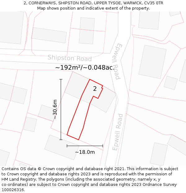 2, CORNERWAYS, SHIPSTON ROAD, UPPER TYSOE, WARWICK, CV35 0TR: Plot and title map