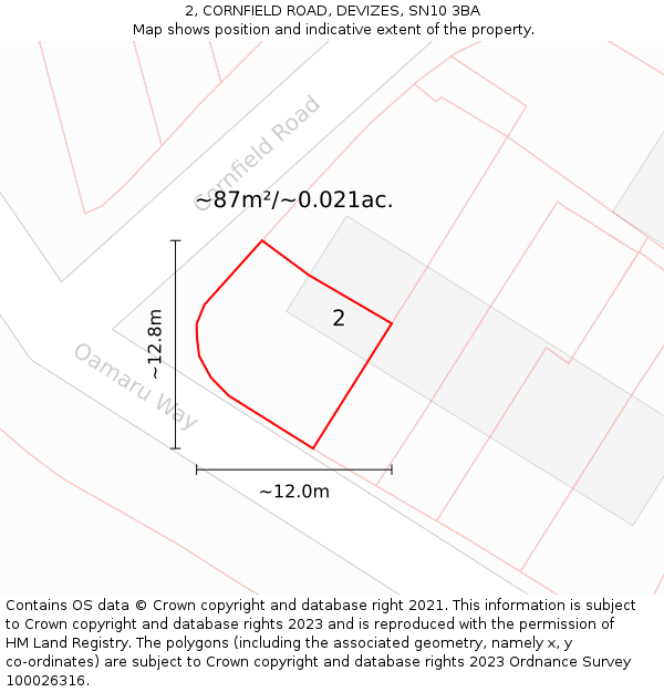 2, CORNFIELD ROAD, DEVIZES, SN10 3BA: Plot and title map