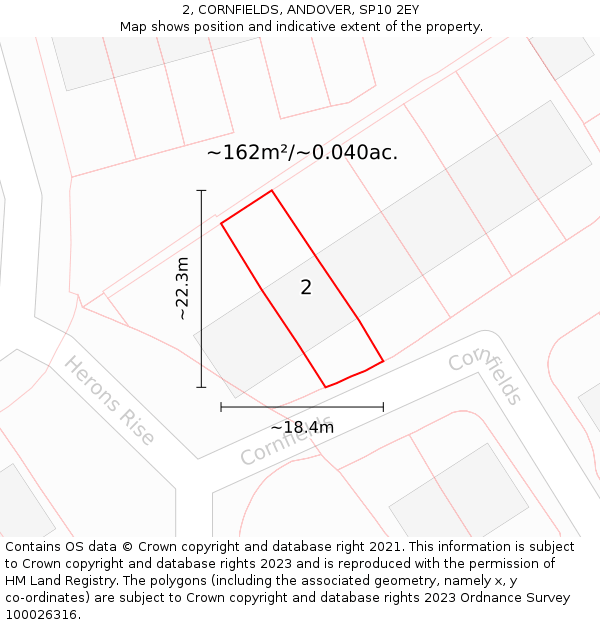 2, CORNFIELDS, ANDOVER, SP10 2EY: Plot and title map