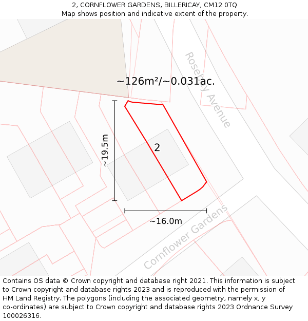 2, CORNFLOWER GARDENS, BILLERICAY, CM12 0TQ: Plot and title map