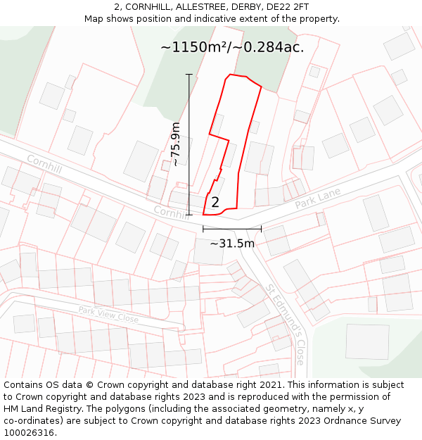 2, CORNHILL, ALLESTREE, DERBY, DE22 2FT: Plot and title map