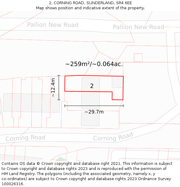 2, CORNING ROAD, SUNDERLAND, SR4 6EE: Plot and title map