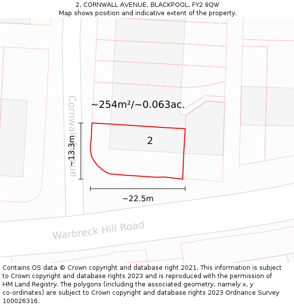 2, CORNWALL AVENUE, BLACKPOOL, FY2 9QW: Plot and title map