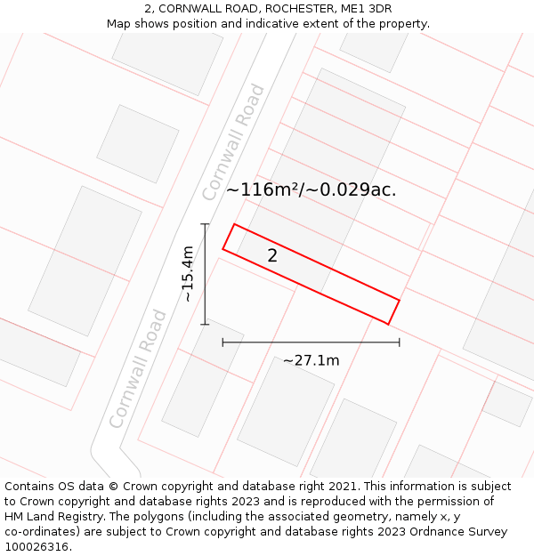 2, CORNWALL ROAD, ROCHESTER, ME1 3DR: Plot and title map