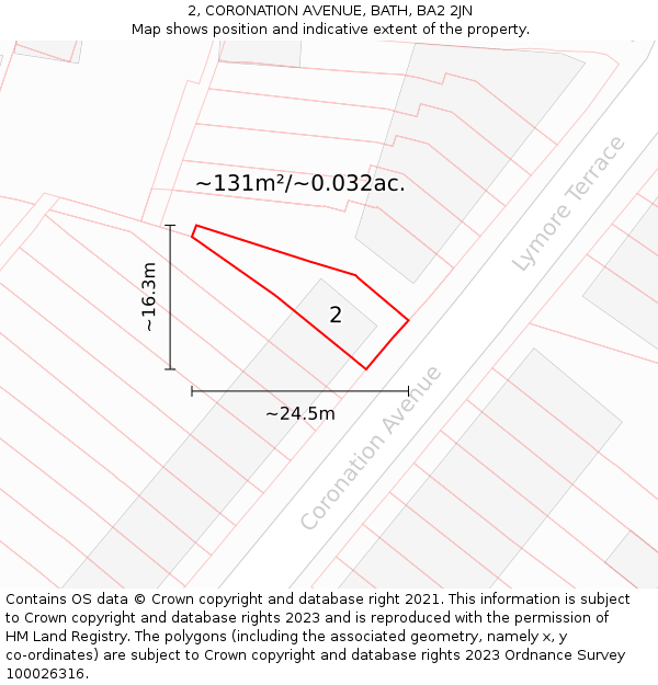 2, CORONATION AVENUE, BATH, BA2 2JN: Plot and title map