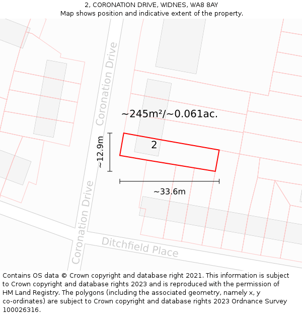 2, CORONATION DRIVE, WIDNES, WA8 8AY: Plot and title map
