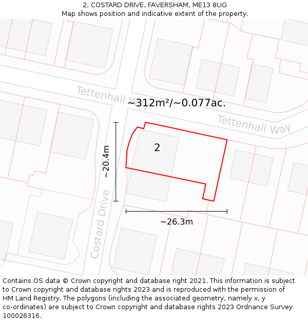 2, COSTARD DRIVE, FAVERSHAM, ME13 8UG: Plot and title map